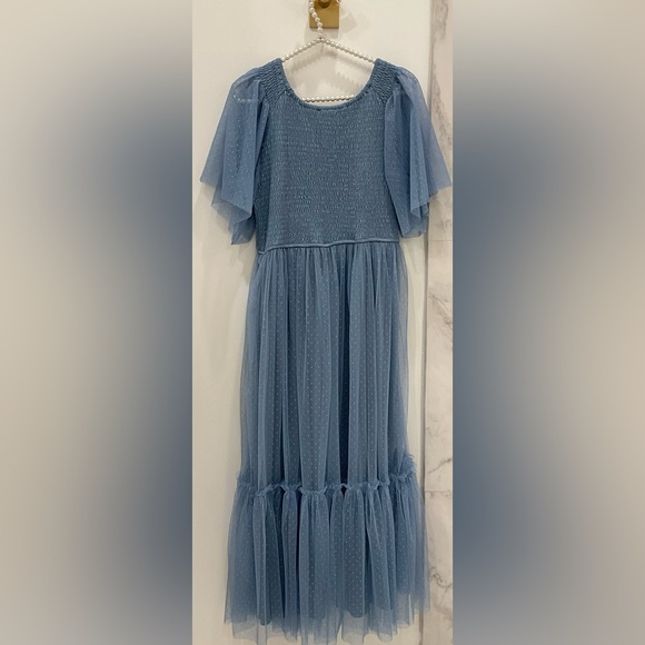 🔴BLUE DOTTED TULLE SMOCKED MATERNITY🔴 - Picture 11 of 12